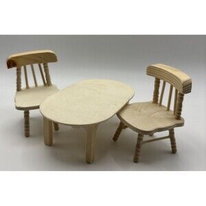 DOLLHOUSE WOOD TABLE AND 2 CHAIRS, GREENBRIAR